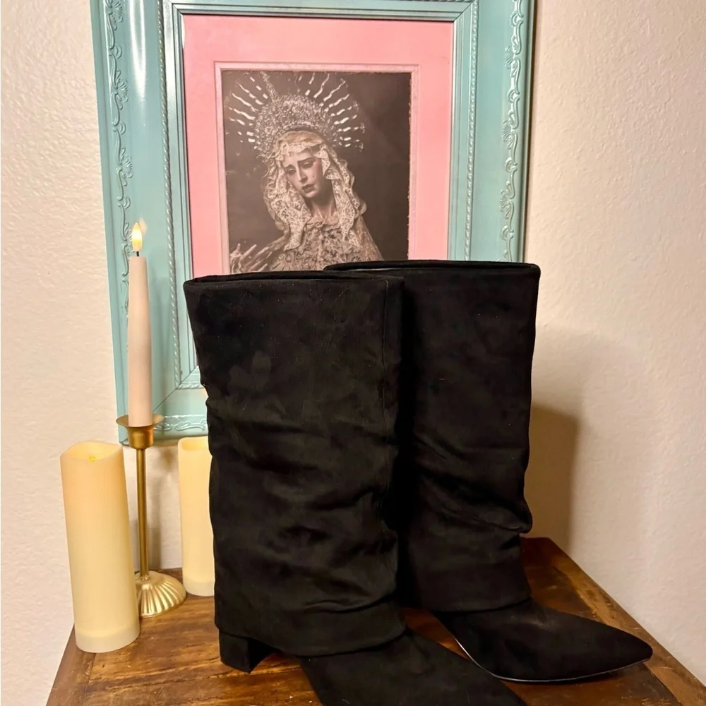 Nine West Black Over the Knee Slouchy Boots with Suede Finish